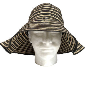Women's Paper Sun Hat Black Tan 4 inch Movable Brim Pool Beach Garden Summer
